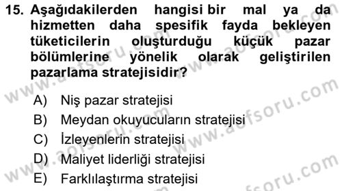 İş Planı Dersi 2023 - 2024 Yılı (Vize) Ara Sınav Soruları 15. Soru