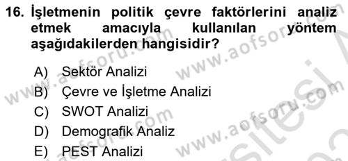 İş Planı Dersi 2023 - 2024 Yılı (Vize) Ara Sınav Soruları 16. Soru