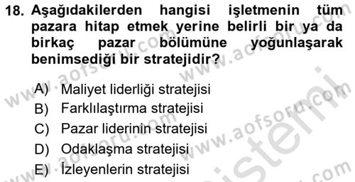 İş Planı Dersi 2023 - 2024 Yılı (Vize) Ara Sınav Soruları 18. Soru