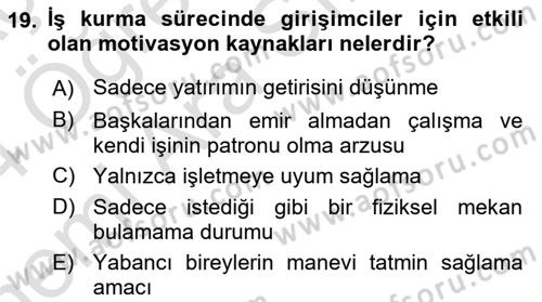İş Planı Dersi 2023 - 2024 Yılı (Vize) Ara Sınav Soruları 19. Soru