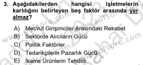 İş Planı Dersi 2023 - 2024 Yılı (Vize) Ara Sınav Soruları 3. Soru