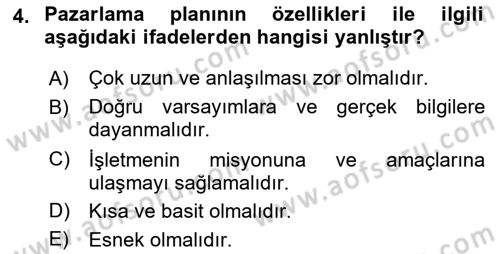 İş Planı Dersi 2023 - 2024 Yılı (Vize) Ara Sınav Soruları 4. Soru
