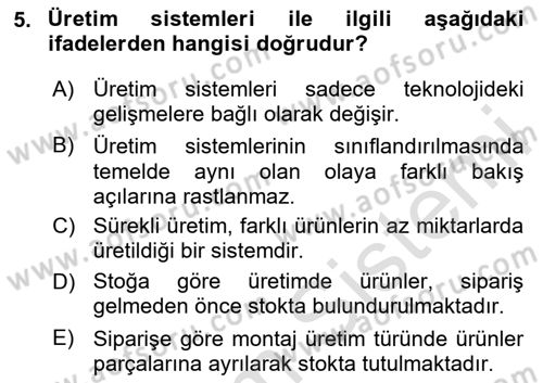 İş Planı Dersi 2023 - 2024 Yılı (Vize) Ara Sınav Soruları 5. Soru