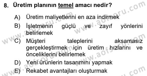 İş Planı Dersi Ara Sınavı Deneme Sınav Soruları 8. Soru