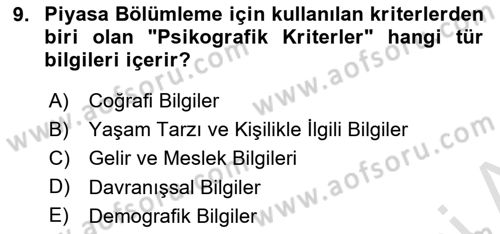 İş Planı Dersi 2023 - 2024 Yılı (Vize) Ara Sınav Soruları 9. Soru