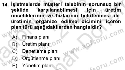İş Planı Dersi 2023 - 2024 Yılı (Final) Dönem Sonu Sınav Soruları 14. Soru