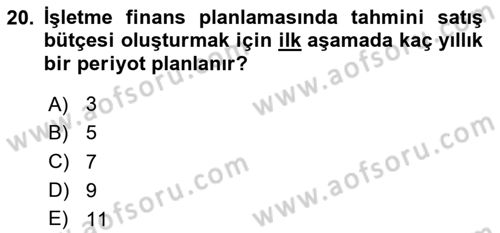 İş Planı Dersi 2023 - 2024 Yılı (Final) Dönem Sonu Sınav Soruları 20. Soru