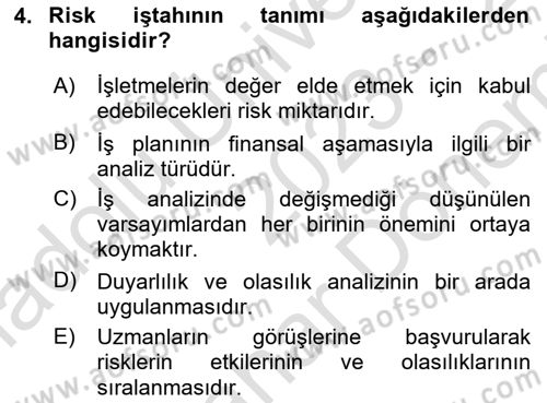 İş Planı Dersi 2023 - 2024 Yılı (Final) Dönem Sonu Sınav Soruları 4. Soru