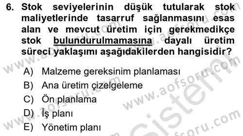 İş Planı Dersi 2023 - 2024 Yılı (Final) Dönem Sonu Sınav Soruları 6. Soru
