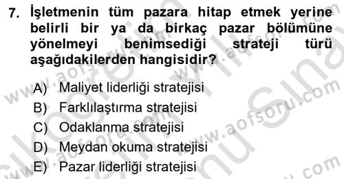 İş Planı Dersi 2023 - 2024 Yılı (Final) Dönem Sonu Sınav Soruları 7. Soru