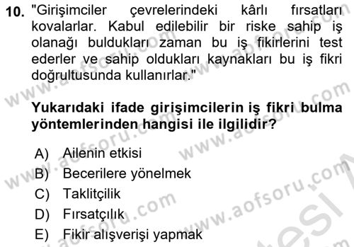 İş Planı Dersi 2024 - 2025 Yılı (Vize) Ara Sınav Soruları 10. Soru