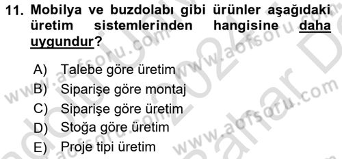 İş Planı Dersi 2024 - 2025 Yılı (Vize) Ara Sınav Soruları 11. Soru
