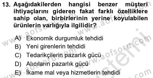 İş Planı Dersi Ara Sınavı Deneme Sınav Soruları 13. Soru