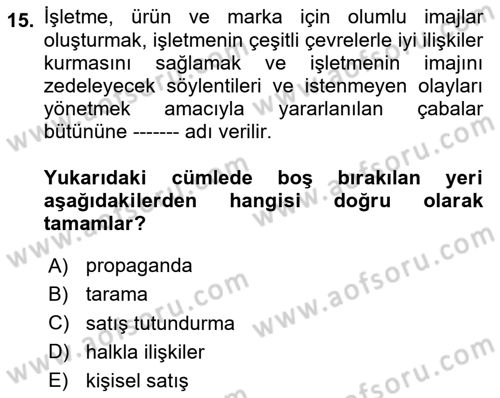 İş Planı Dersi 2024 - 2025 Yılı (Vize) Ara Sınav Soruları 15. Soru