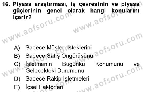 İş Planı Dersi 2024 - 2025 Yılı (Vize) Ara Sınav Soruları 16. Soru