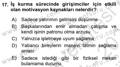 İş Planı Dersi 2024 - 2025 Yılı (Vize) Ara Sınav Soruları 17. Soru
