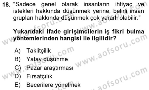 İş Planı Dersi 2024 - 2025 Yılı (Vize) Ara Sınav Soruları 18. Soru