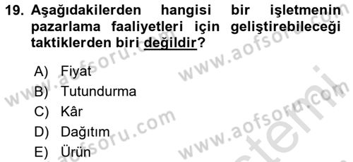 İş Planı Dersi 2024 - 2025 Yılı (Vize) Ara Sınav Soruları 19. Soru