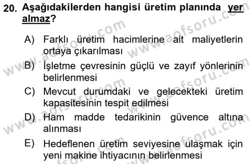 İş Planı Dersi 2024 - 2025 Yılı (Vize) Ara Sınav Soruları 20. Soru