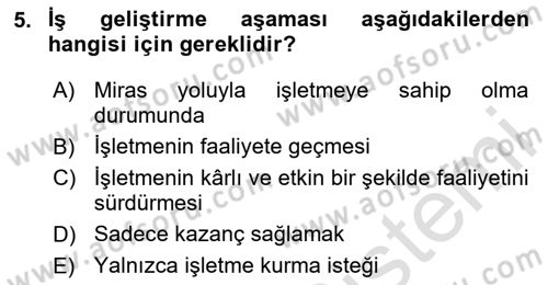 İş Planı Dersi 2024 - 2025 Yılı (Vize) Ara Sınav Soruları 5. Soru