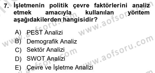 İş Planı Dersi 2024 - 2025 Yılı (Vize) Ara Sınav Soruları 7. Soru