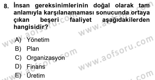 İş Planı Dersi Ara Sınavı Deneme Sınav Soruları 8. Soru