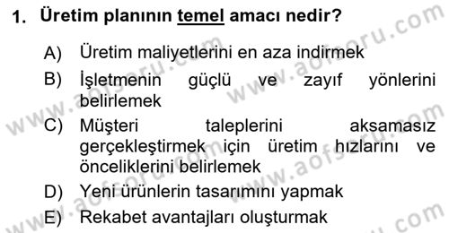 İş Planı Dersi 2024 - 2025 Yılı (Final) Dönem Sonu Sınav Soruları 1. Soru