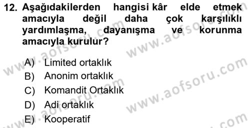 İş Planı Dersi 2024 - 2025 Yılı (Final) Dönem Sonu Sınav Soruları 12. Soru