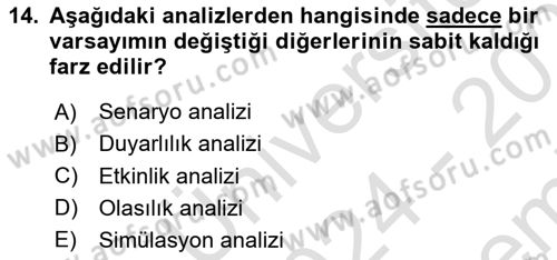 İş Planı Dersi 2024 - 2025 Yılı (Final) Dönem Sonu Sınav Soruları 14. Soru