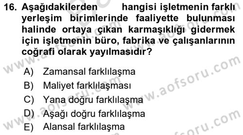 İş Planı Dersi 2024 - 2025 Yılı (Final) Dönem Sonu Sınav Soruları 16. Soru