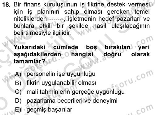 İş Planı Dersi 2024 - 2025 Yılı (Final) Dönem Sonu Sınav Soruları 18. Soru
