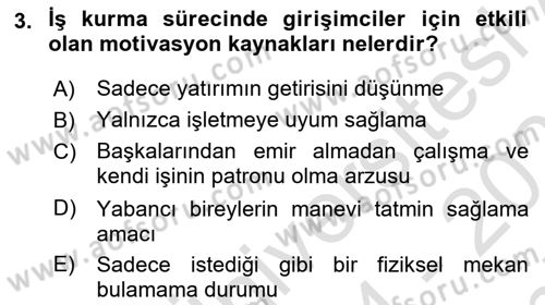 İş Planı Dersi 2024 - 2025 Yılı (Final) Dönem Sonu Sınav Soruları 3. Soru