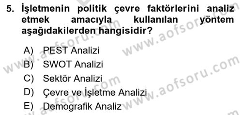 İş Planı Dersi 2024 - 2025 Yılı (Final) Dönem Sonu Sınav Soruları 5. Soru