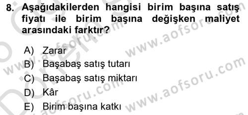 İş Planı Dersi 2024 - 2025 Yılı (Final) Dönem Sonu Sınav Soruları 8. Soru