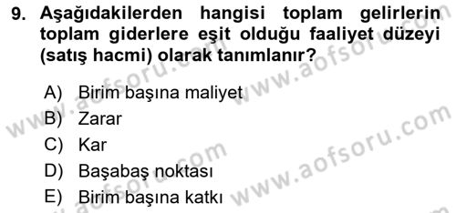 İş Planı Dersi 2024 - 2025 Yılı (Final) Dönem Sonu Sınav Soruları 9. Soru