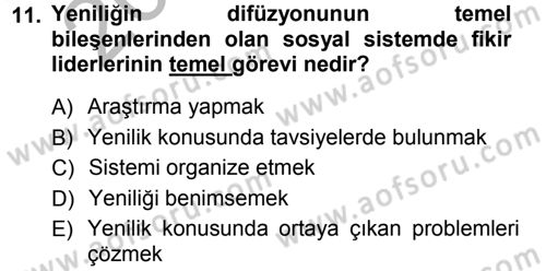 Yenilik Yönetimi Dersi Ara Sınavı Deneme Sınav Soruları 11. Soru
