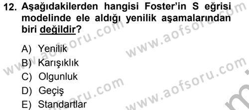 Yenilik Yönetimi Dersi Ara Sınavı Deneme Sınav Soruları 12. Soru