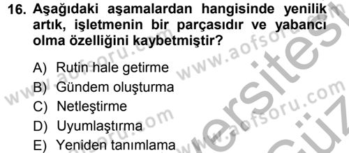 Yenilik Yönetimi Dersi Ara Sınavı Deneme Sınav Soruları 16. Soru