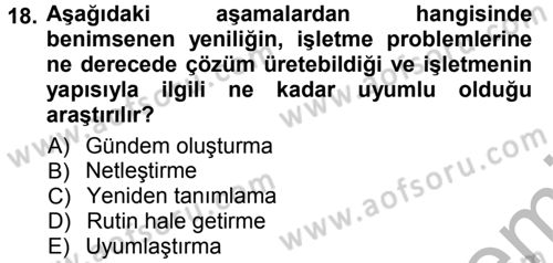 Yenilik Yönetimi Dersi Ara Sınavı Deneme Sınav Soruları 18. Soru