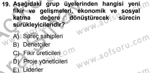 Yenilik Yönetimi Dersi 2012 - 2013 Yılı (Vize) Ara Sınav Soruları 19. Soru