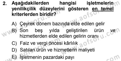 Yenilik Yönetimi Dersi Ara Sınavı Deneme Sınav Soruları 2. Soru