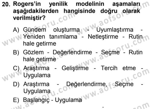 Yenilik Yönetimi Dersi Ara Sınavı Deneme Sınav Soruları 20. Soru