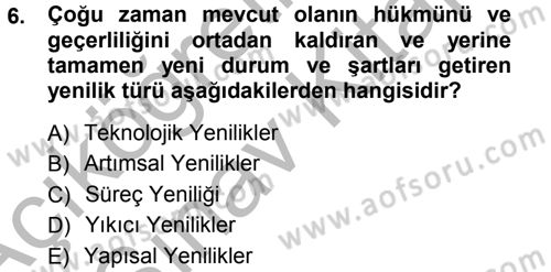 Yenilik Yönetimi Dersi 2012 - 2013 Yılı (Vize) Ara Sınav Soruları 6. Soru