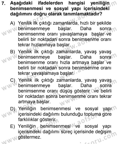 Yenilik Yönetimi Dersi Ara Sınavı Deneme Sınav Soruları 7. Soru