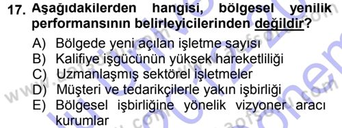 Yenilik Yönetimi Dersi 2012 - 2013 Yılı (Final) Dönem Sonu Sınav Soruları 17. Soru