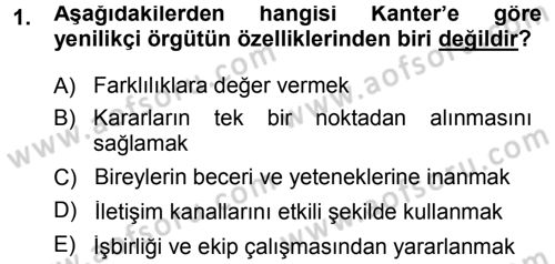 Yenilik Yönetimi Dersi Ara Sınavı Deneme Sınav Soruları 1. Soru