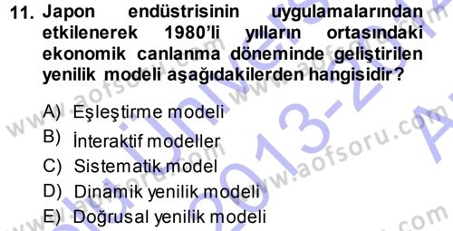 Yenilik Yönetimi Dersi Ara Sınavı Deneme Sınav Soruları 11. Soru