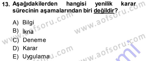 Yenilik Yönetimi Dersi Ara Sınavı Deneme Sınav Soruları 13. Soru