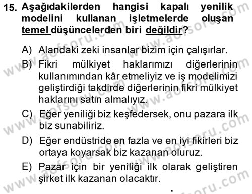 Yenilik Yönetimi Dersi Ara Sınavı Deneme Sınav Soruları 15. Soru
