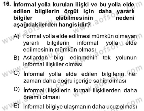 Yenilik Yönetimi Dersi Ara Sınavı Deneme Sınav Soruları 16. Soru